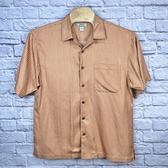 Vintage Tommy Bahama Men Orange Hawaiian Short Sleeve 100% Silk Shirt Large Flaw - Picture 2 of 7